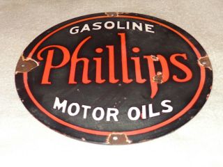 Vintage Phillips 66 Gasoline Motor Oils 12 " Porcelain Metal Oil Sign Pump Plate
