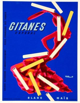 Vintage French Poster " Gitanes A Lytho " Cigarettes By Villemot 1960 
