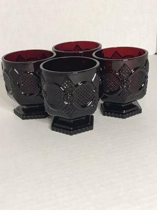 Vintage Avon Cape Cod Ruby Red Glass Footed Tumbler Set Of 4