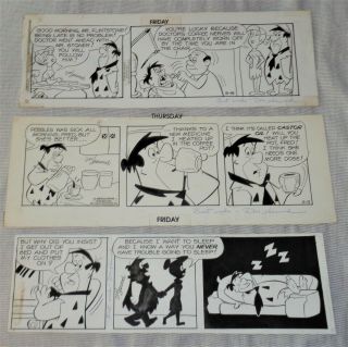 The Flintstones Three (3) Different 1988 Hand Drawn Signed Daily Comic Strip Art