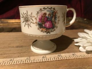 Vintage Porcelain Footed Tea Cup Courting Couple & Gold Floral 3 5/8 " X2 7/8 "