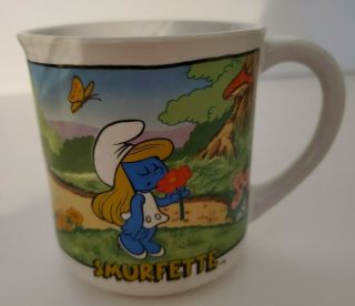 Vintage 1982 Smurfette Mug Cup Ceramic 1597 Japan Wallace Berrie
