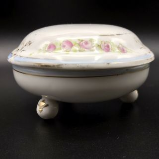 Vintage Porcelain Nippon Hand Painted Floral Lidded Trinket Dish Powder Jar
