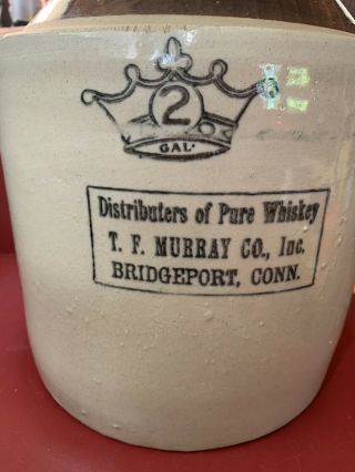 Antique Stoneware T.  F.  Murray & Co.  Distributers Whiskey Advertising 2 Gal Jug