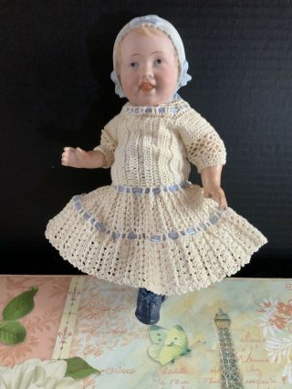 9 " Antique German Bisque Head Bonnet Baby Doll Rare