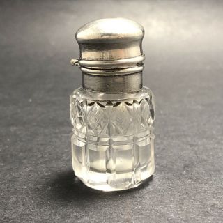 Antique Cut Glass Perfume Scent Bottle With Hinged Sterling Silver Lid F&b