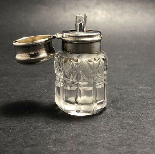 Antique Cut Glass Perfume Scent Bottle with Hinged Sterling Silver Lid F&B 2