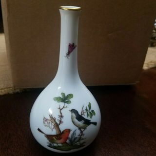 Antique Herend Hungary Porcelain Rothschild Bird L Bud Vase 7105/ro 5.  25 "