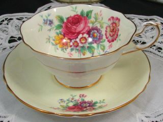 Paragon Pink Rose Floral Spray Cream Tone Tea Cup And Saucer