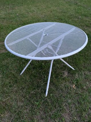 Vintage Outdoor Patio Porch White Mesh Iron Mid Century Dining Table 42” Folding