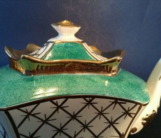 Arthur Wood Footed Tea Pot - Monarch - Green And White And Gold - England 3