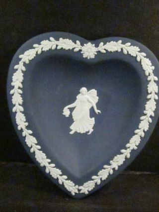 Wedgwood Jasperware Deep Blue Heart Shaped Pin Tray Or Dish 4 1/2 " X 4 1/4 "