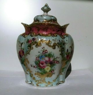 Antique Porcelain Cracker / Biscuit Jar Hand Painted Flowers Pink Gold Accents