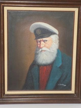 Vintage David Pelbam Sea Captain Oil Painting On Canvas Dark Wood Frame 16x20