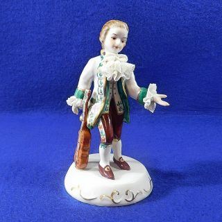 Vintage Irish Dresden Lace Man Male With Violin Figurine Meuller Volkstedt