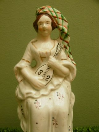 19thc Staffordshire Seated Female Figure With Stringed Instrument