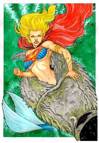 Supergirl Mermaid 11x17 " Sexy Pinup Art - Comic Page By Ed Silva