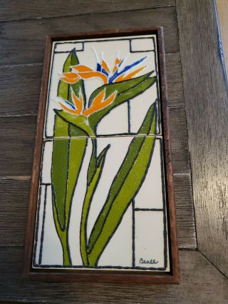 Vintage Barbara Beall " Bird Of Paradise Flower " Unlimited Art Framed Tiles 70 