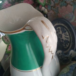 Large Vintage Green White Ironstone ACC Ceramic Pitcher 13 