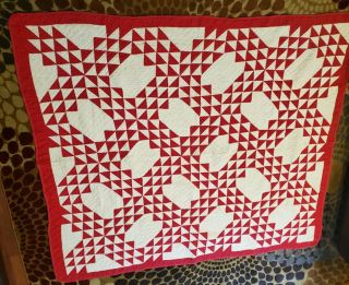 Vintage Quilt Red And White Approx.  64 