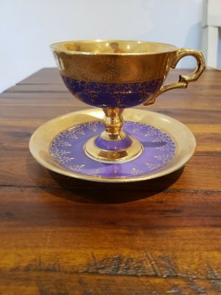 Gorgeous Dresden ? Courting Couple Footed Cup & Saucer With Heavy Gold