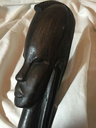 Hand Carved African Woman Tribal Solid Wood Bust Sculpture Statue Head Elongated