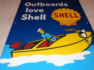 Vintage " Shell Outboard Motor Oil " 18 " Porcelain Metal Gasoline Marine Boat Sign