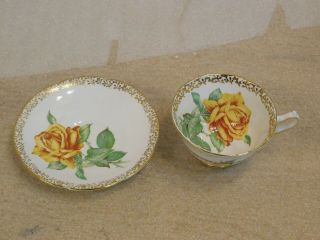 Collingwoods Golden Rose Bone China Made In England Teacup And Saucer Vintage