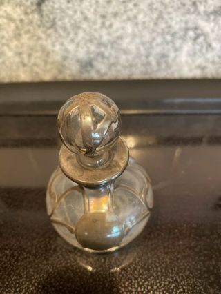 Antique Sterling Silver Overlay and Crystal Perfume Bottle 2