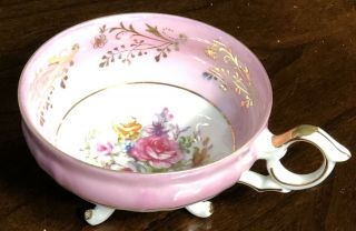 Royal Sealy Japan Lusterware Porcelain 3 Footed Tea Cup Pink Gold Floral Design