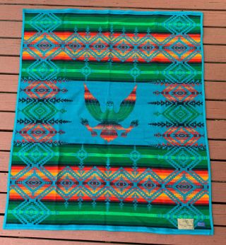 Vintage Beaver State Pendleton Blanket Eagle Seelatsee Chief Yakama Nation 1977 3