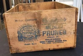 Rare Vintage Antique Sunsweet Prunes Wood Crate Box 20”x13”x8”