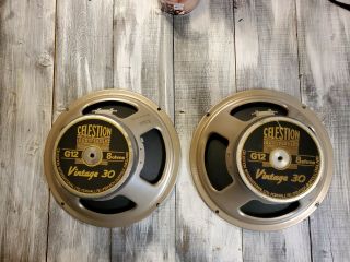 Set Of 2 Matching Celestion G12 Vintage 30 12” 8 - Ohm Speaker,  Made In England