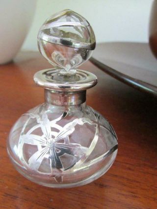Antique Sterling Silver Overlay And Crystal Perfume Bottle With Monogram
