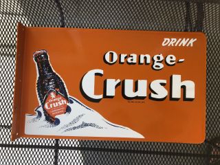 Vintage Porcelain 20” X 12” Double Sided Flange Orange Crush Beverage Sign