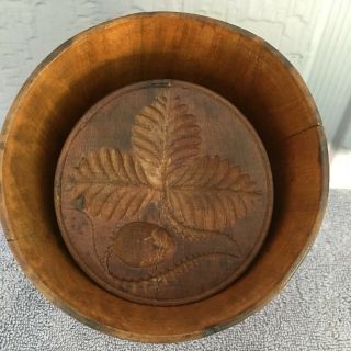 Antique Wooden Butter Mold With Carved Acorn Leaves And Acorn