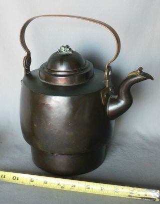 Antique Copper Tea Kettle Teapot Dovetails Hand Made Sea Serpent Decorated Spout
