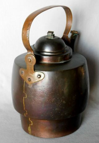 Antique copper tea kettle teapot dovetails hand made sea serpent decorated spout 2