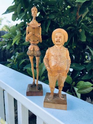 Don Quixote & Sancho Panza Ouro Artesania Hand Carved Wooden Sculptures