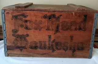 Fox Head Waukesha Wisconsin Beer Box Wood Crate Case Fantastic Graphics Vintage
