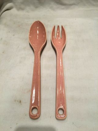 Vintage Russel Wright American Modern Fork & Spoon Coral Pink Mid Century