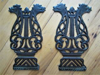 Griffins Pair Ornate Cast Iron Plaques Grates Victorian Pump Reed Organ Pedals