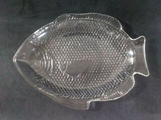 Vintage 11 " X 8 " Clear Cut Glass Fish Shaped Serving Dish Plate Platter