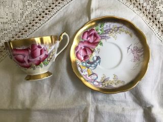Queen Anne Teacup/saucer Roses,  Cupid,  Bells Gold Exc.
