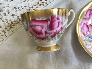 QUEEN ANNE TEACUP/SAUCER ROSES,  CUPID,  BELLS GOLD EXC. 3