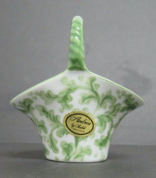 Euc Andrea By Sadek Ceramic Basket Leaf Design Green/white 4 1/2 " X 4