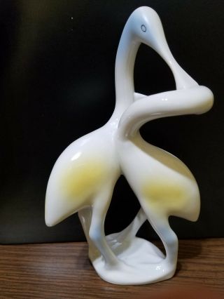 Vintage Hollohaza Hungarian Porcelain Figurine Standing Swans Birds