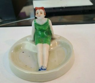 Vintage Antique German Bathing Beauty Flapper Dish Figurine