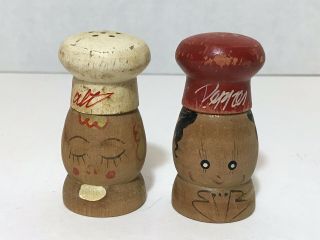 Vintage Ucagco Salt And Pepper Shakers Wooden Hand Painted Chefs Heads