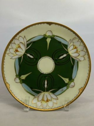Antique Jaeger & Co Porcelain 7 1/2 " Plate Gold Gilding Water Lilies C 1898 - 1923